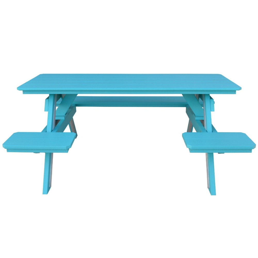 A&L Furniture 6 ft Aruba Blue picnic table straight front view open end bench design