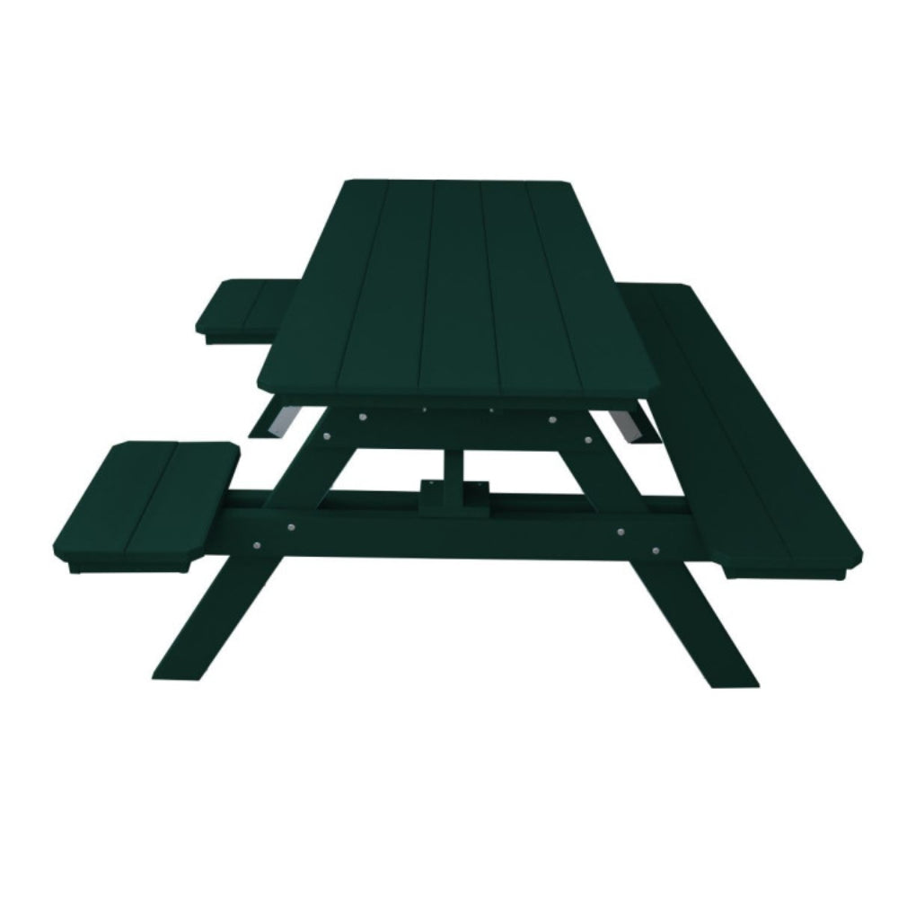 A&L Furniture 6 ft Green poly lumber picnic table low angle side view attached benches
