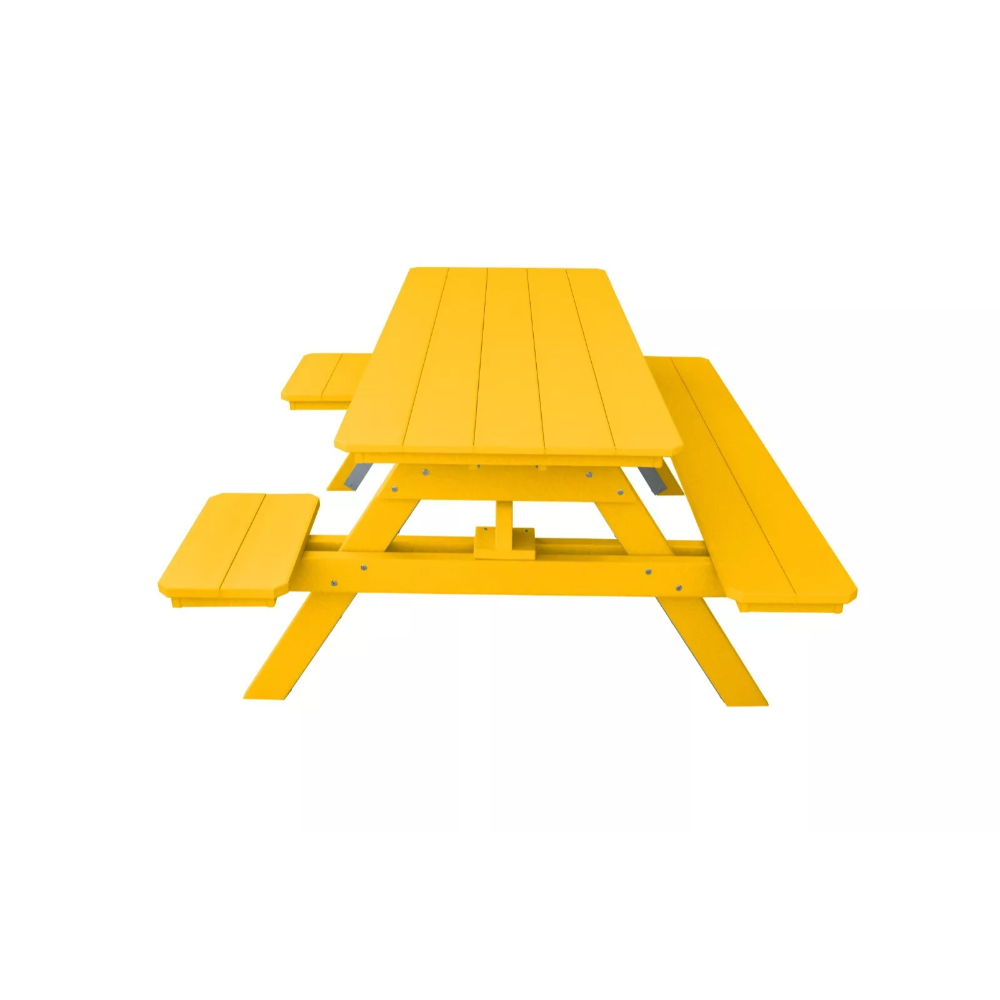 A&L Furniture 6 ft Yellow poly lumber picnic table low angle side view attached benches