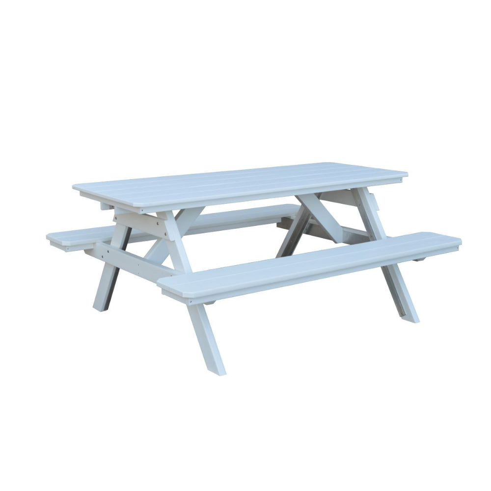 A&L Furniture 6 ft poly lumber picnic table with attached benches white finish front view
