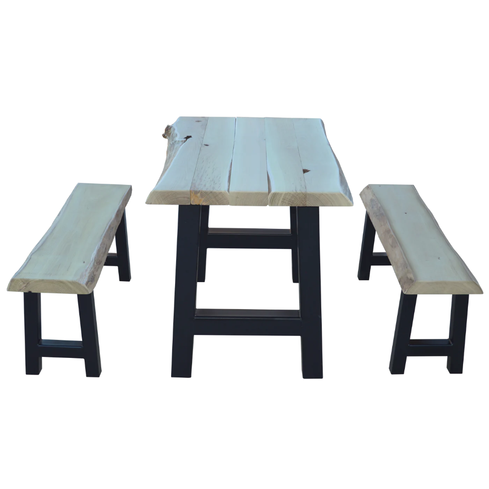 A&L Furniture 8 Foot Ridgemont Table with 2 Benches_Unfinished