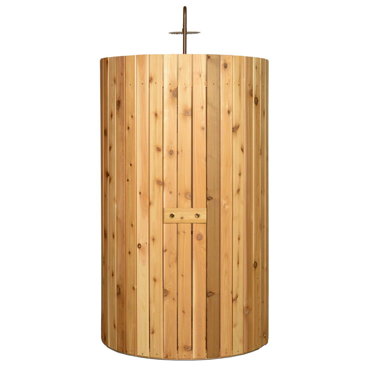 Crescent Curved Cedar Outdoor Shower – Matte Black Stainless Fixture