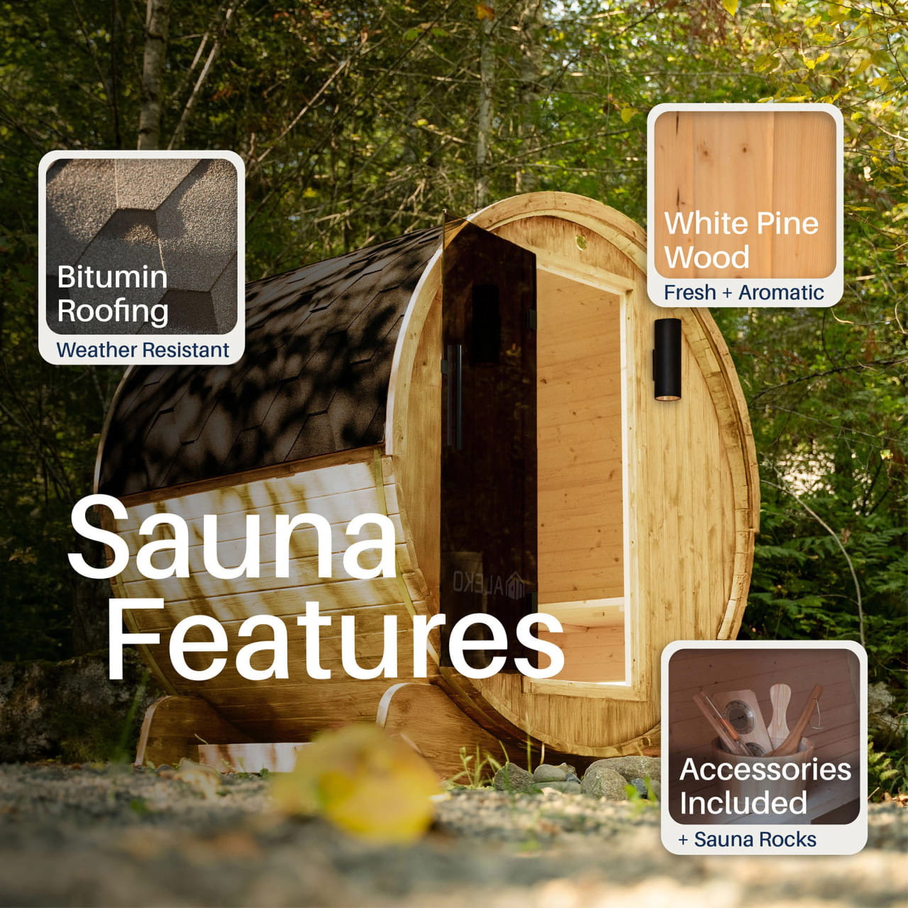 Anémona 3–4 Person Finland Pine Outdoor Barrel Sauna –  Harvia Heater
