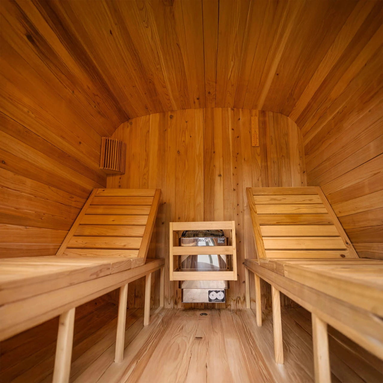 Arnica Cedar Square Sauna with Adjustable Benches & Windows –  Harvia Heater Included
