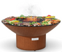 Arteflame Classic 40 inch fire pit grill with low round base corten steel