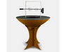 Arteflame Rotisserie Kit with cordless motor mounted on Arteflame Classic Corten Steel Grill with Tall Euro Base