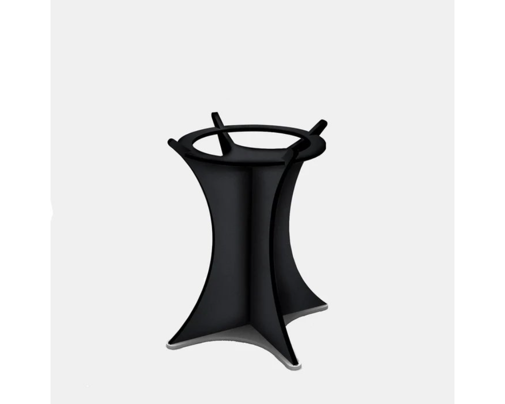 Arteflame Black Label Tall Euro Base stand with hourglass pedestal design in matte black steel finish, front view