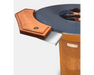 Arteflame Cherry Wood Cutting Board mounted on Arteflame Corten Steel Grill edge with stainless steel bracket attachment