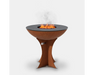 Arteflame Classic 30" Corten Steel Grill with Tall Euro Base, black flat-top cooking surface and open center flame fire pit