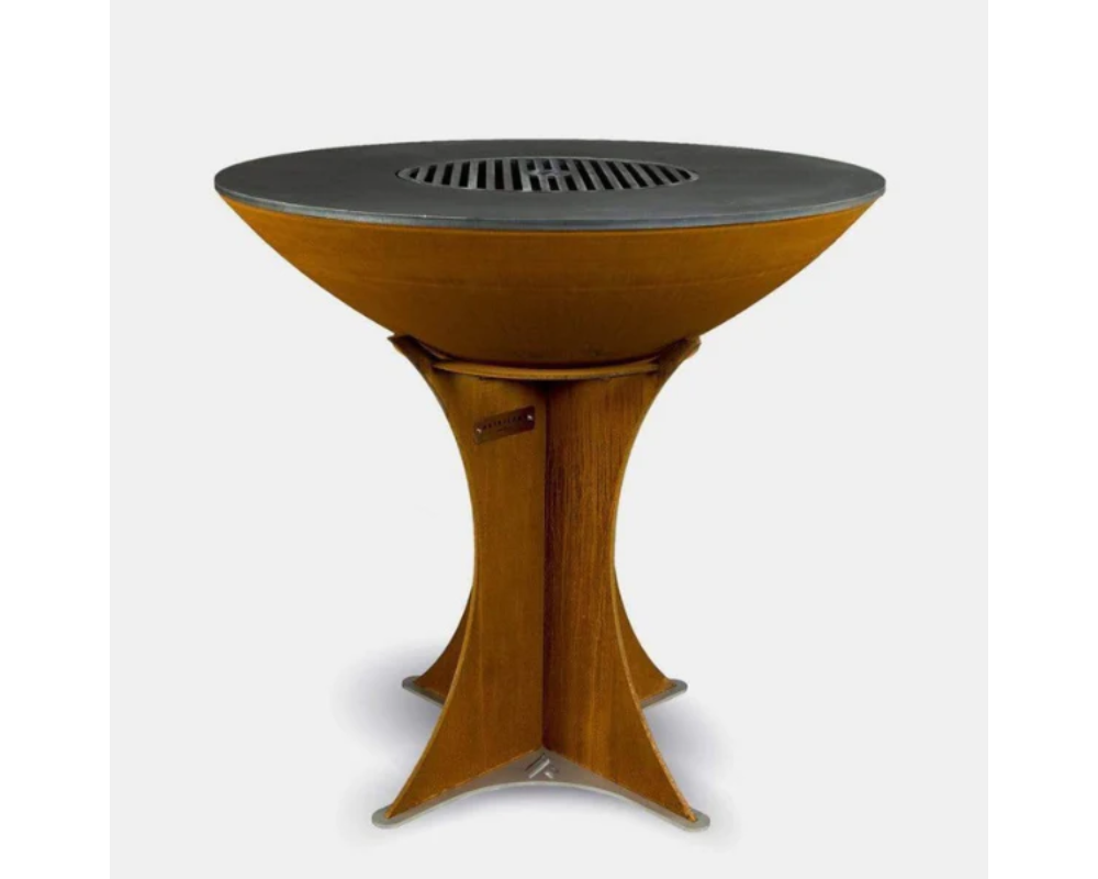 Arteflame Classic 40" Corten Steel Grill with Tall Euro Base and black flat-top surface with center cast iron grate