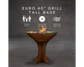 Arteflame Euro 40" Tall Base Grill promotional banner highlighting social grill, plancha grilling, and Made in USA features