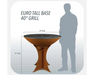 Arteflame Euro Tall Base 40" Grill size chart – 38" high x 40" wide corten steel fire pit grill compared to adult height
