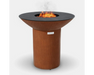 Arteflame Classic 40" Corten Steel Grill with Tall Round Cylinder Base, black flat-top cooking surface and center flame
