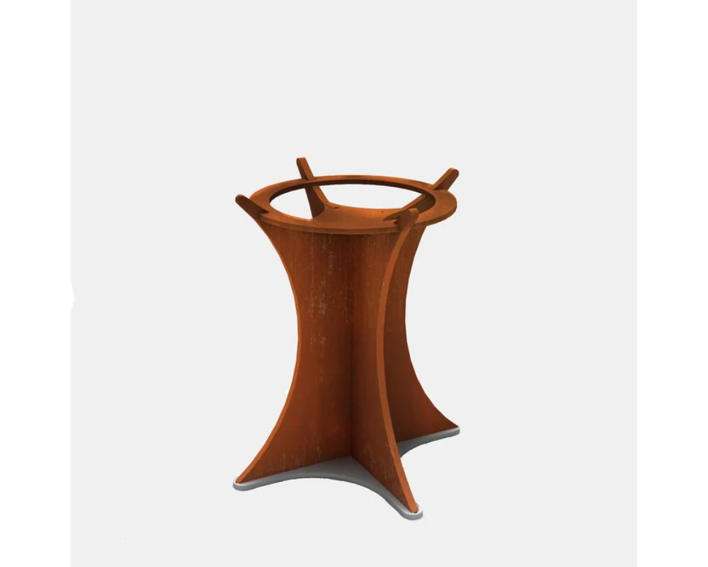 Arteflame Euro Corten Steel Grill Base stand with hourglass pedestal design and weathered rust finish, front view