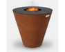 Arteflame One Series 40" Corten Steel Charcoal Grill with conical base, black flat-top cooking surface and center flame