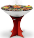 Arteflame Classic 40" Brushed Steel Grill with Tall Red Euro Base grilling steaks, chicken, and vegetables on flat-top