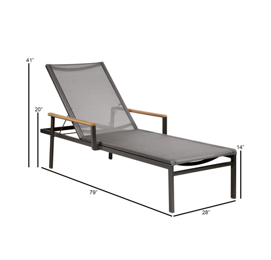 Barlow Tyrie Aura sling chaise lounge dimensions diagram 79 inch length 28 inch width 41 inch height graphite frame