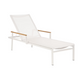 Barlow Tyrie Aura sling chaise lounge arctic white frame pearl sling teak armrests white background