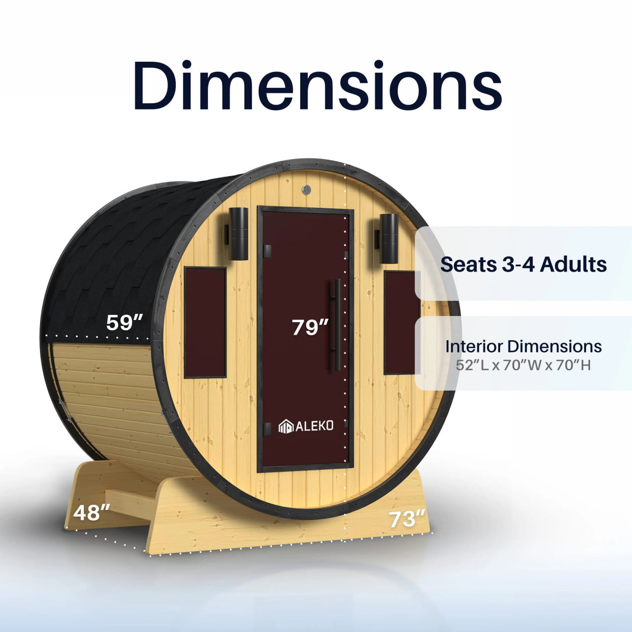 Celesia 3-4 Person Finland Pine Barrel Sauna – Black Accents & Dual Windows