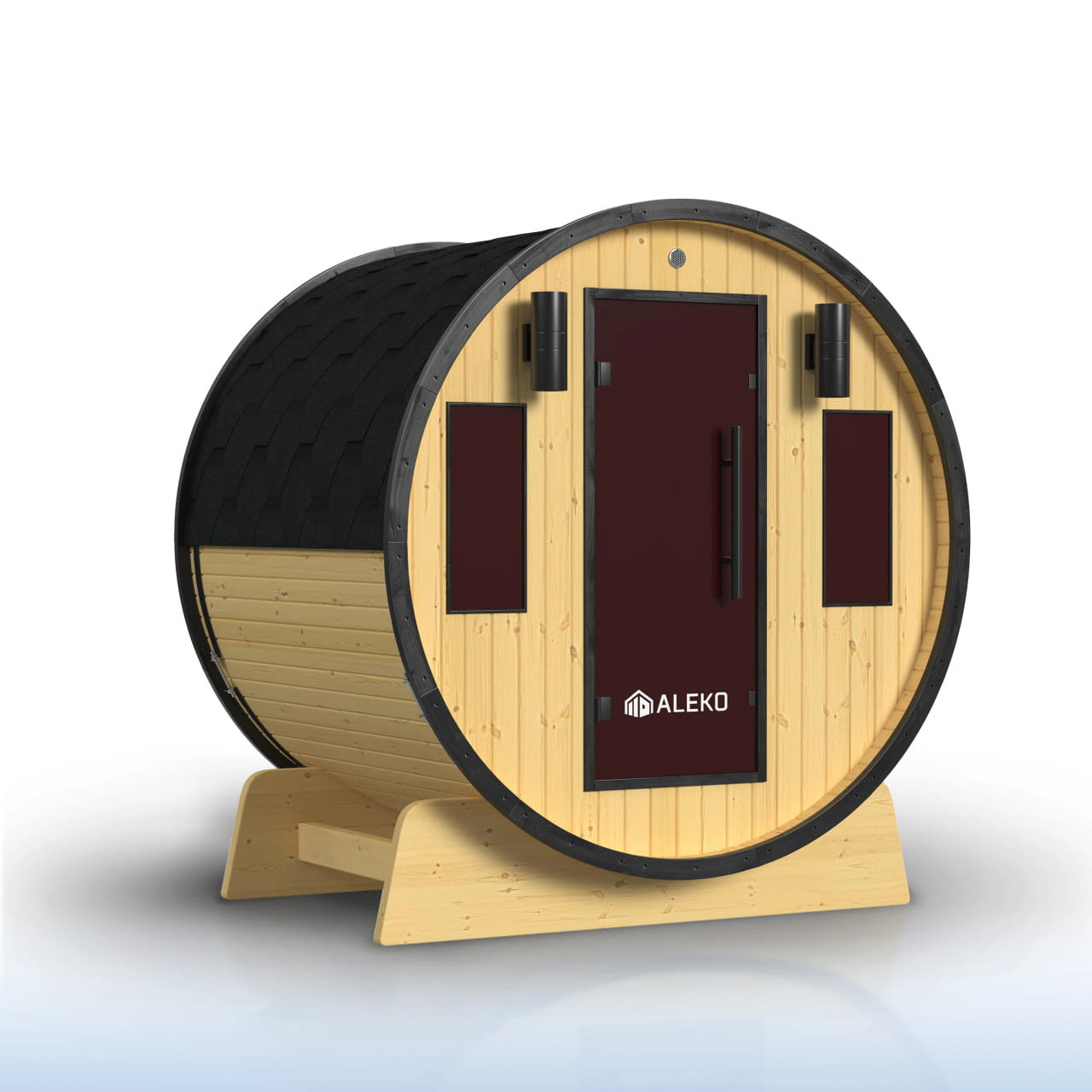 Celesia 3-4 Person Finland Pine Barrel Sauna – Black Accents & Dual Windows