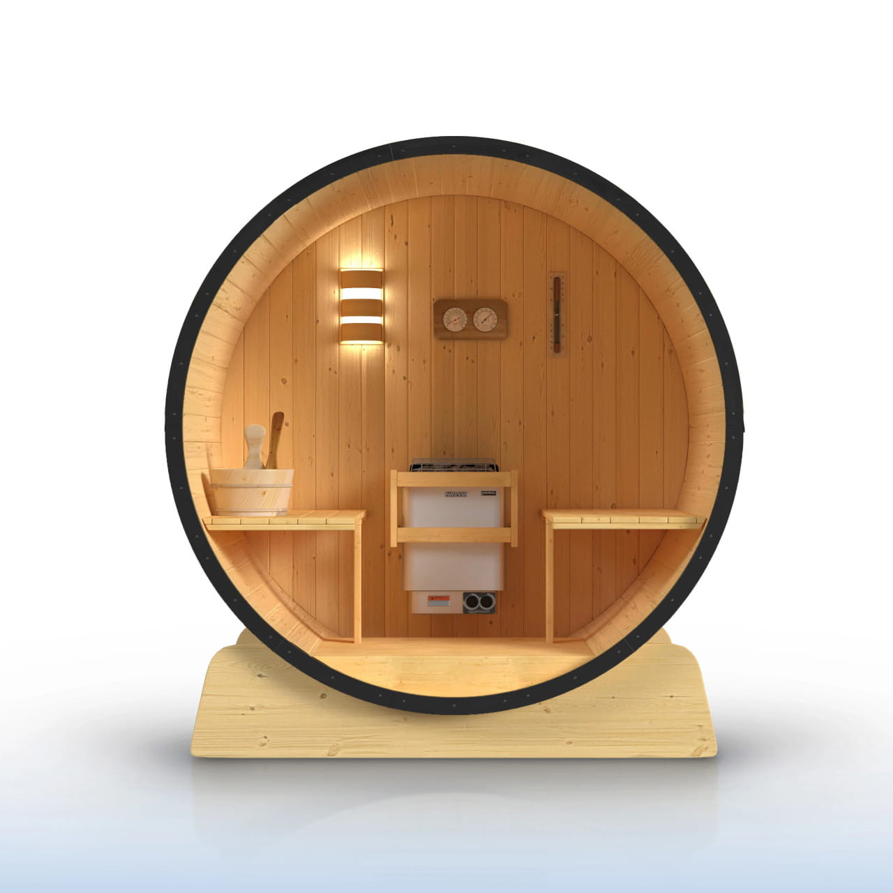 Celesia 3-4 Person Finland Pine Barrel Sauna – Black Accents & Dual Windows