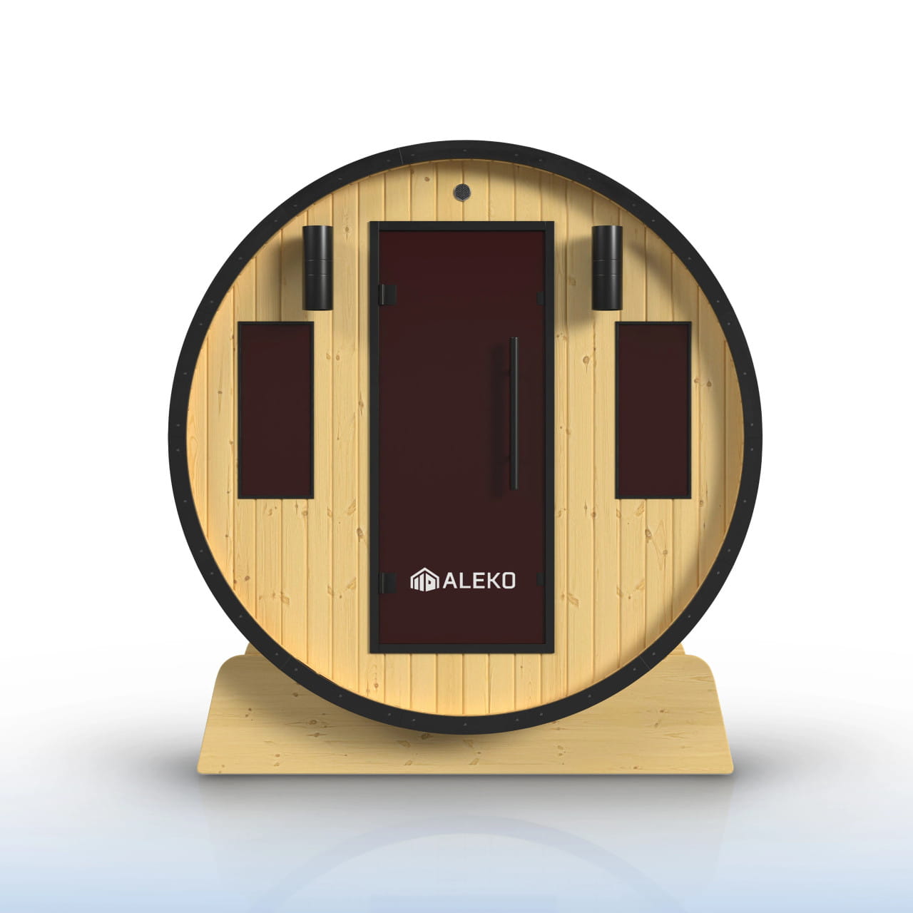 Celesia 3-4 Person Finland Pine Barrel Sauna – Black Accents & Dual Windows