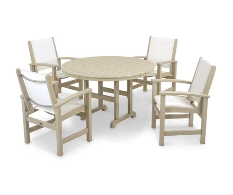 Coastal Polywood Dining Set - 5 Piece Round Table and Chairs