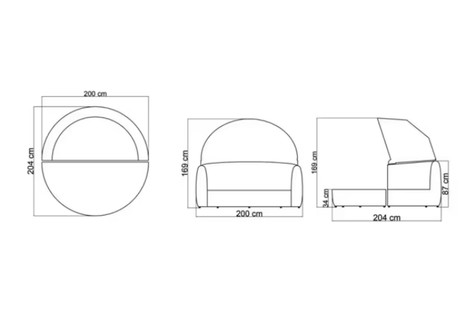 Skyline Design Dynasty Wicker Outdoor Daybed with Ottoman dimension diagram 200x204x169 cm
