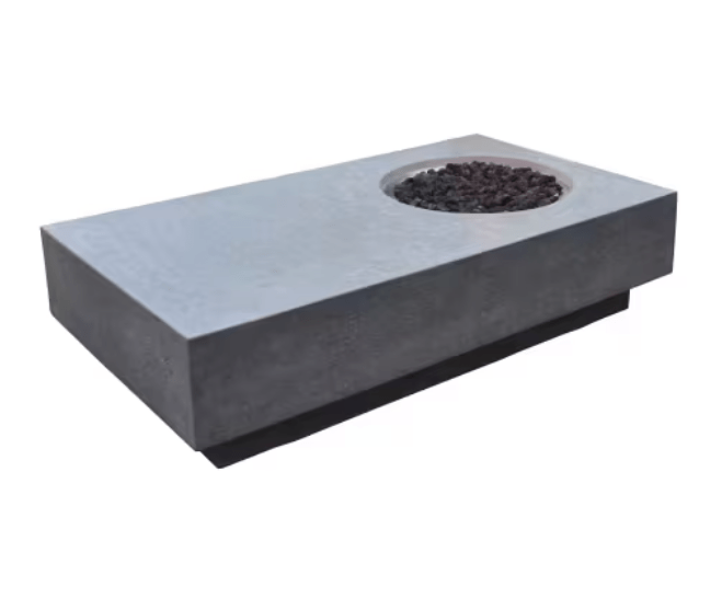 Elementi Metropolis 56" rectangular concrete gas fire pit table with lava rock
