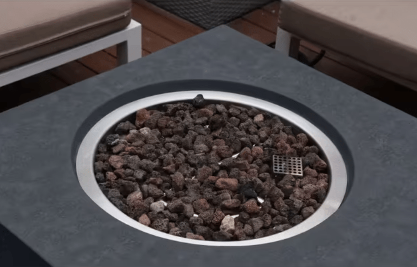 Elementi Metropolis fire pit table burner bowl with lava rock and stainless steel ring