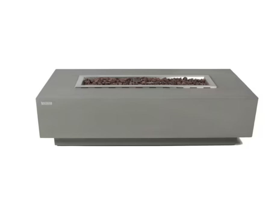 Elementi Granville 60 inch rectangular concrete gas fire pit table front view
