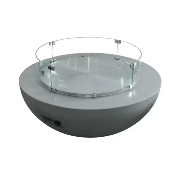 Elementi Lunar Bowl 42" round concrete fire pit with glass wind screen accessory