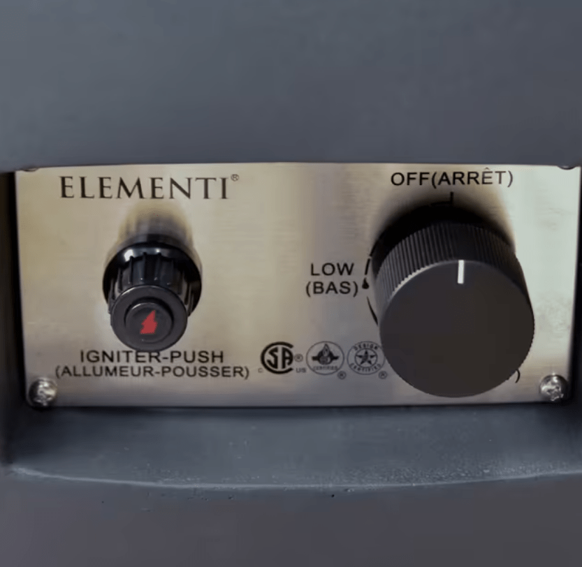 Elementi Lunar Bowl fire pit push-button ignition and flame control panel
