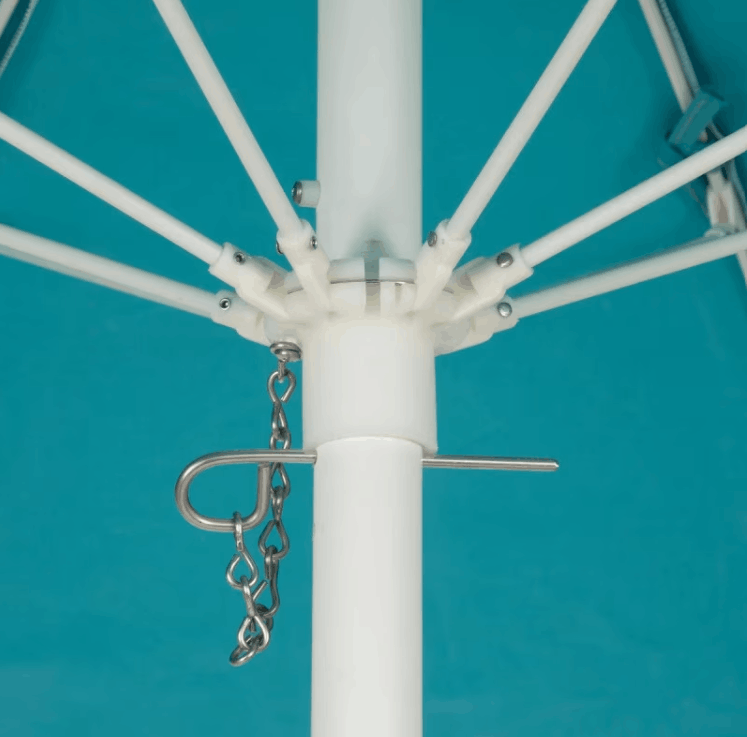 Floating Luxuries Kai Luxury fiberglass umbrella hub stainless steel hardware detail