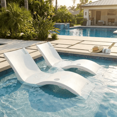 Floating Luxuries Kai pool shelf chaise lounge set of 2 white polymer in-pool tanning ledge tropical backyard resort