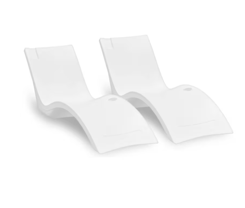 Floating Luxuries Kai pool shelf chaise lounge set of 2 white polymer product view cup holder drain port detail