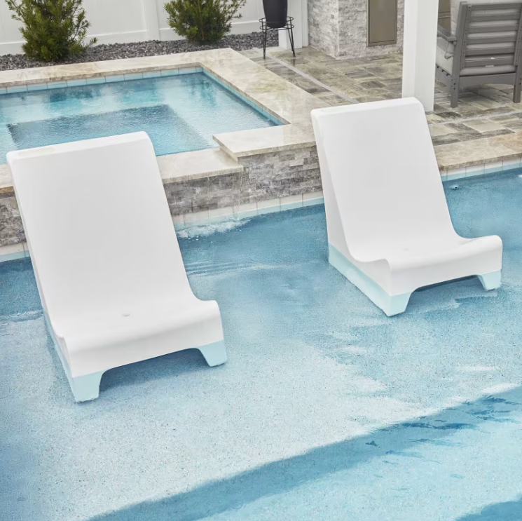Floating Luxuries Kai pool shelf chairs set of 2 white on tanning ledge backyard pool