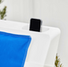 Floating Luxuries Kai pool shelf chair built-in phone holder detail with blue Kai pillow
