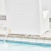 Floating Luxuries Kai pool shelf chair drain port detail self-draining seat close-up pool
