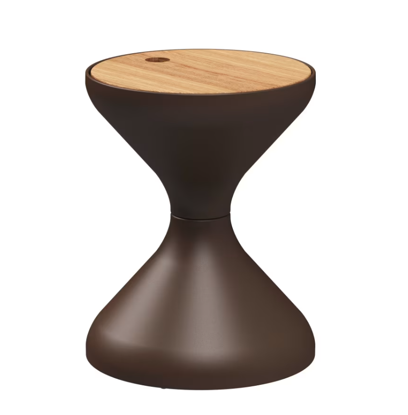 Gloster Bells 16 inch teak top aluminum round side table Java finish hourglass design outdoor
