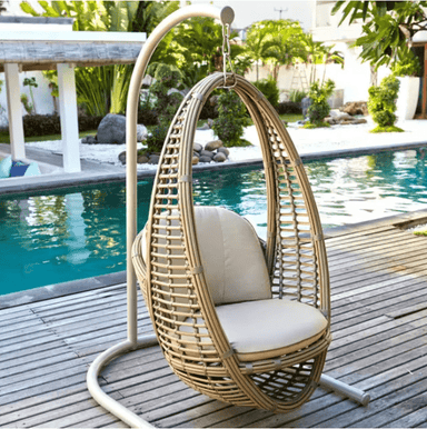 kubu mushroom heri hanging chair by the pool