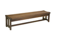 Jensen Outdoor Heritage Backless Outdoor Bench in brown poly lumber with slatted seat and Mission-style legs