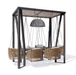 Skyline Design Horizon Dynasty 7-Piece Hanging Wicker Patio Dining Set black steel frame natural
