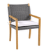 Kingsley Bate Hudson outdoor dining armchair with teak frame, charcoal woven rope back, and white seat cushion
