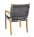 Kingsley Bate Hudson outdoor dining armchair rear view showing teak frame and charcoal woven rope back detail