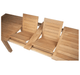 Kingsley Bate Hyannis teak extension dining table close-up showing butterfly leaf extension mechanism detail
