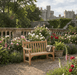 Bench on stone terrace with rose garden and castle backdrop
Kingsley Bate Hyde Park solid teak outdoor garden bench stone terrace rose garden castle backdrop
