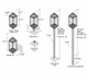 Travis Industries Tempest lantern mounting configurations dimensions diagram showing pillar wall deck post and in-ground post options