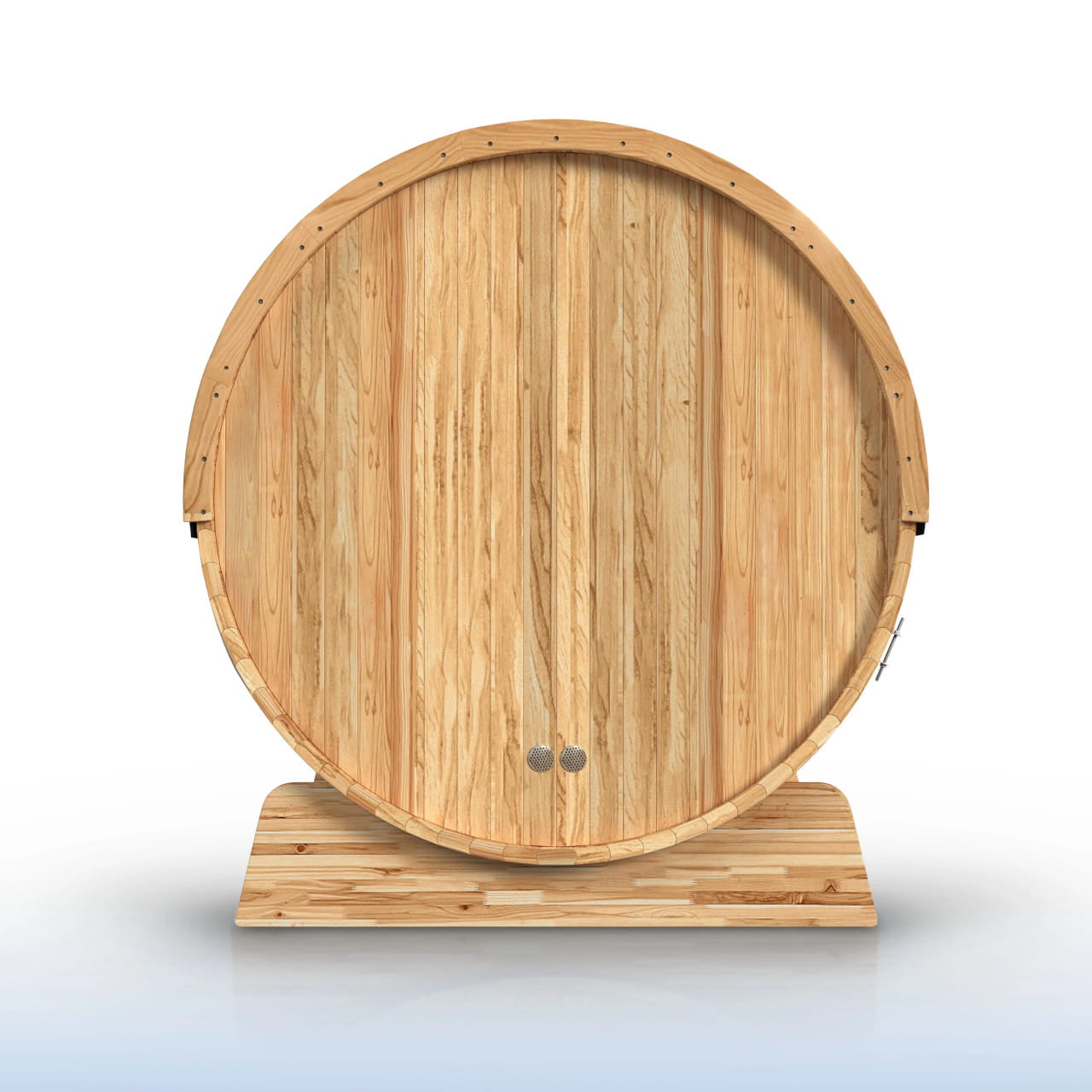 Cedar Barrel Sauna with Front Porch Canopy – Liatris | Harvia Heater Included