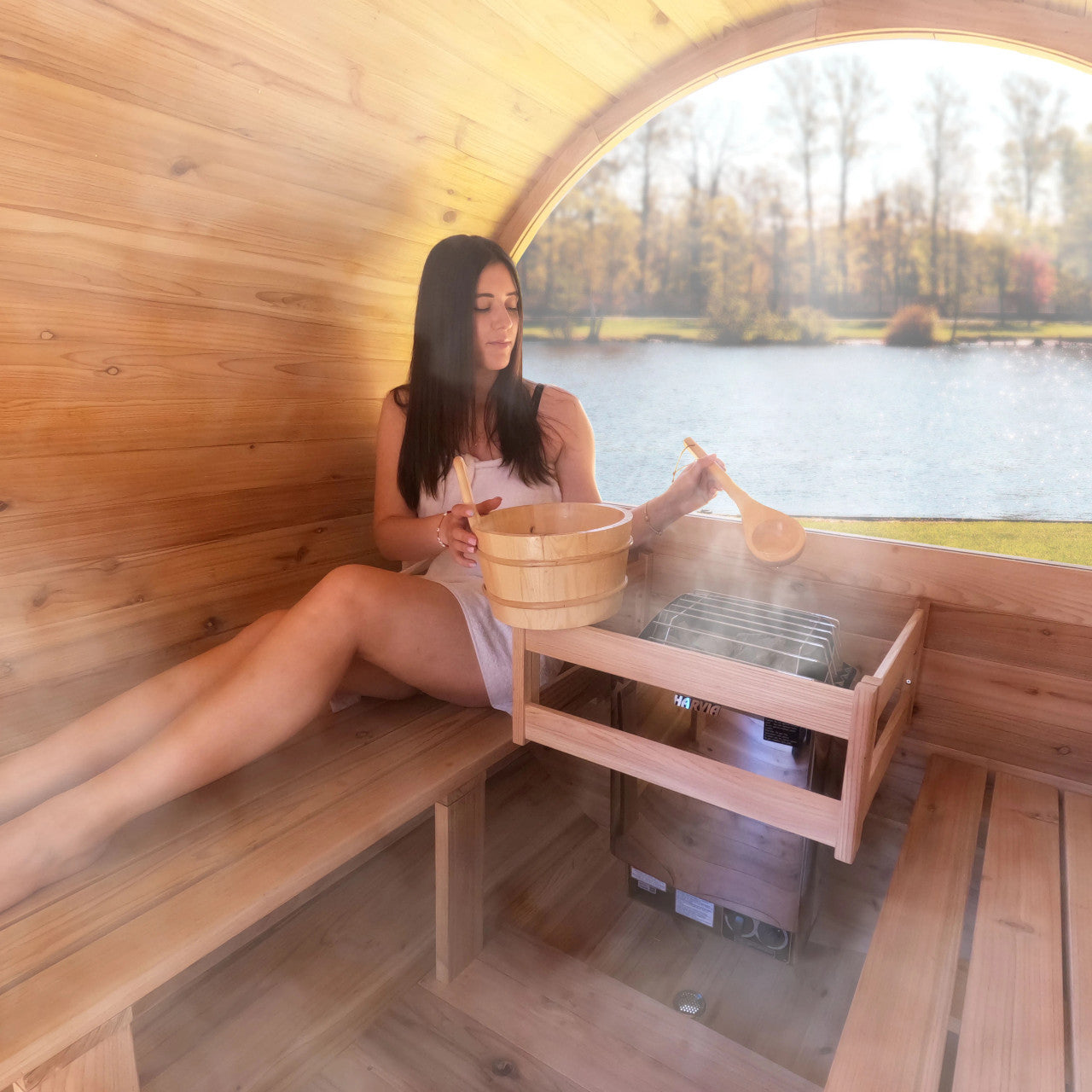 Liatris 6–8 Person Red Cedar Barrel Sauna with Panoramic Window – Outdoor Sauna